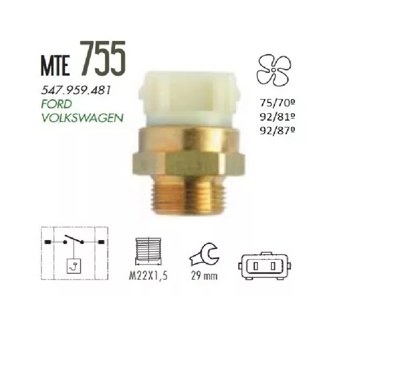 BULBO DE ELECTRO GOL G2 / G3 / G4 - 95/09 / LOGUS SIN AIRE (2 PATAS) 75/70 