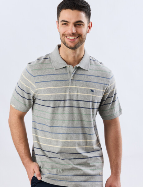 REMERA POLO RAYADA JERSEY Gris