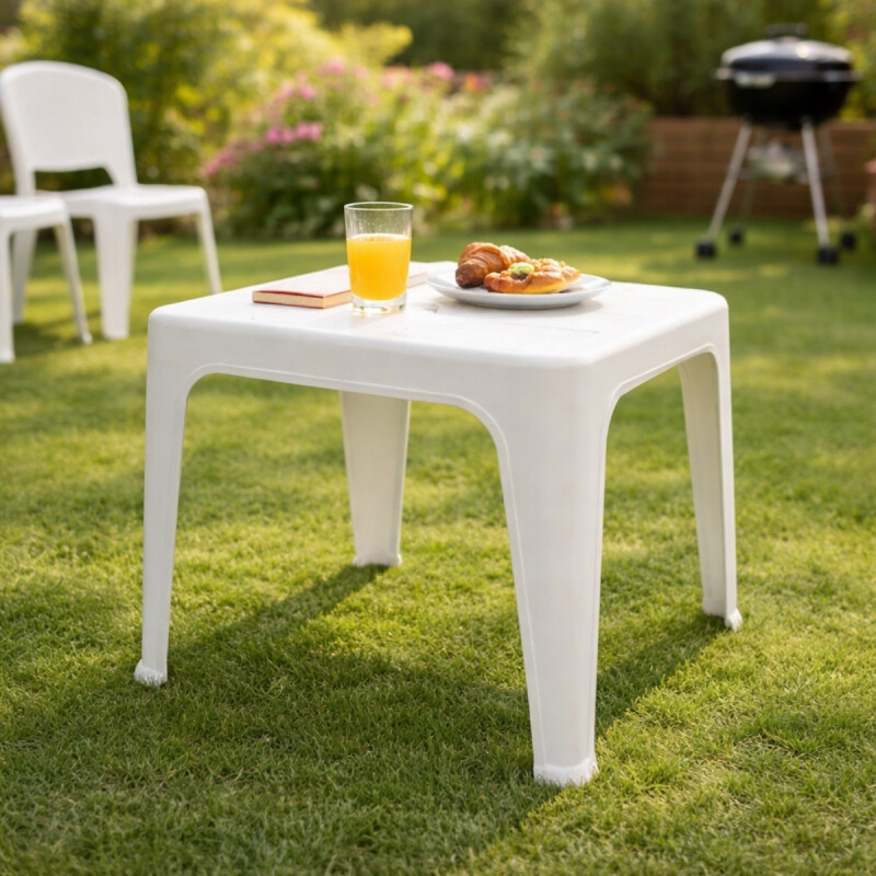 Mesa auxiliar cuadrada de jardín Blanca