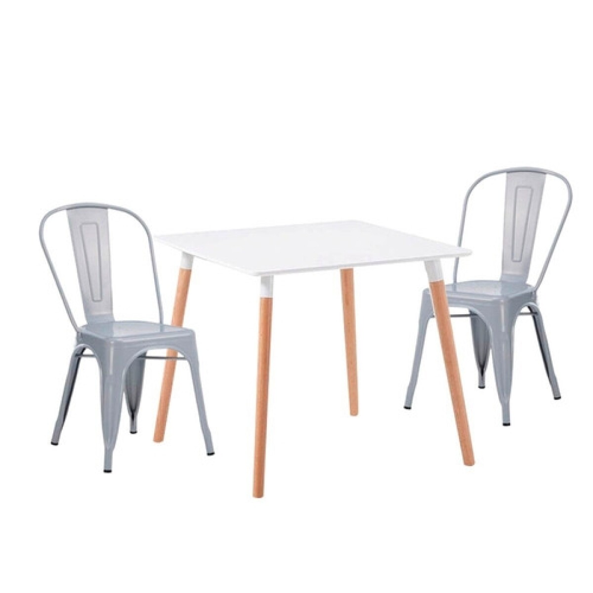 Juego de comedor mesa Cuadrada 80cm + 2 Sillas Tolix - Blanco 