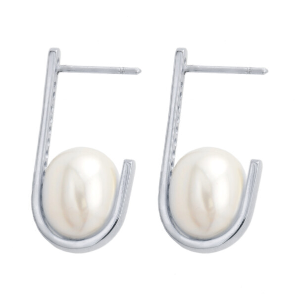 Caravanas Talia de oro blanco 18k. brillantes y perla de cultivo Caravanas Talia de oro blanco 18k. brillantes y perla de cultivo