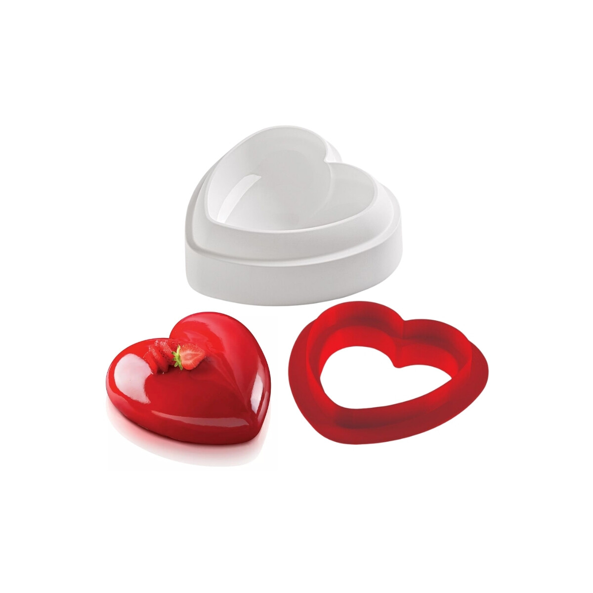 Set Molde y Cutter de Corazon de Silicona Roja 