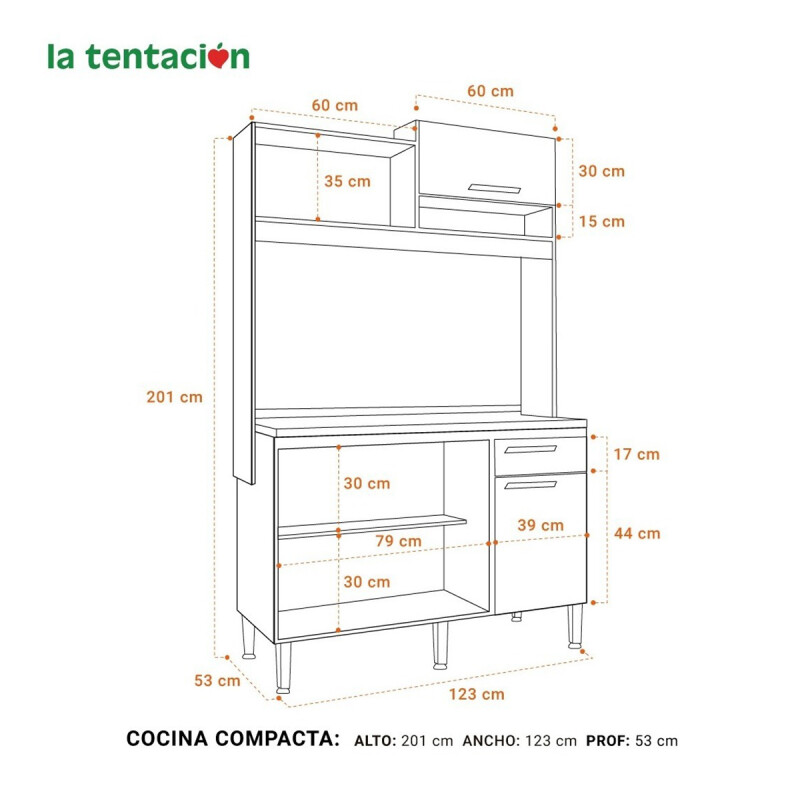 Mueble Cocina Compacta Premium 15m Color Rústico Mueble Cocina Compacta Premium 15m Color Rústico