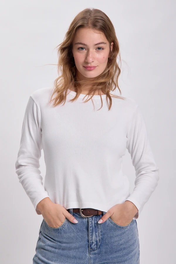 Remera rib manga larga Blanco