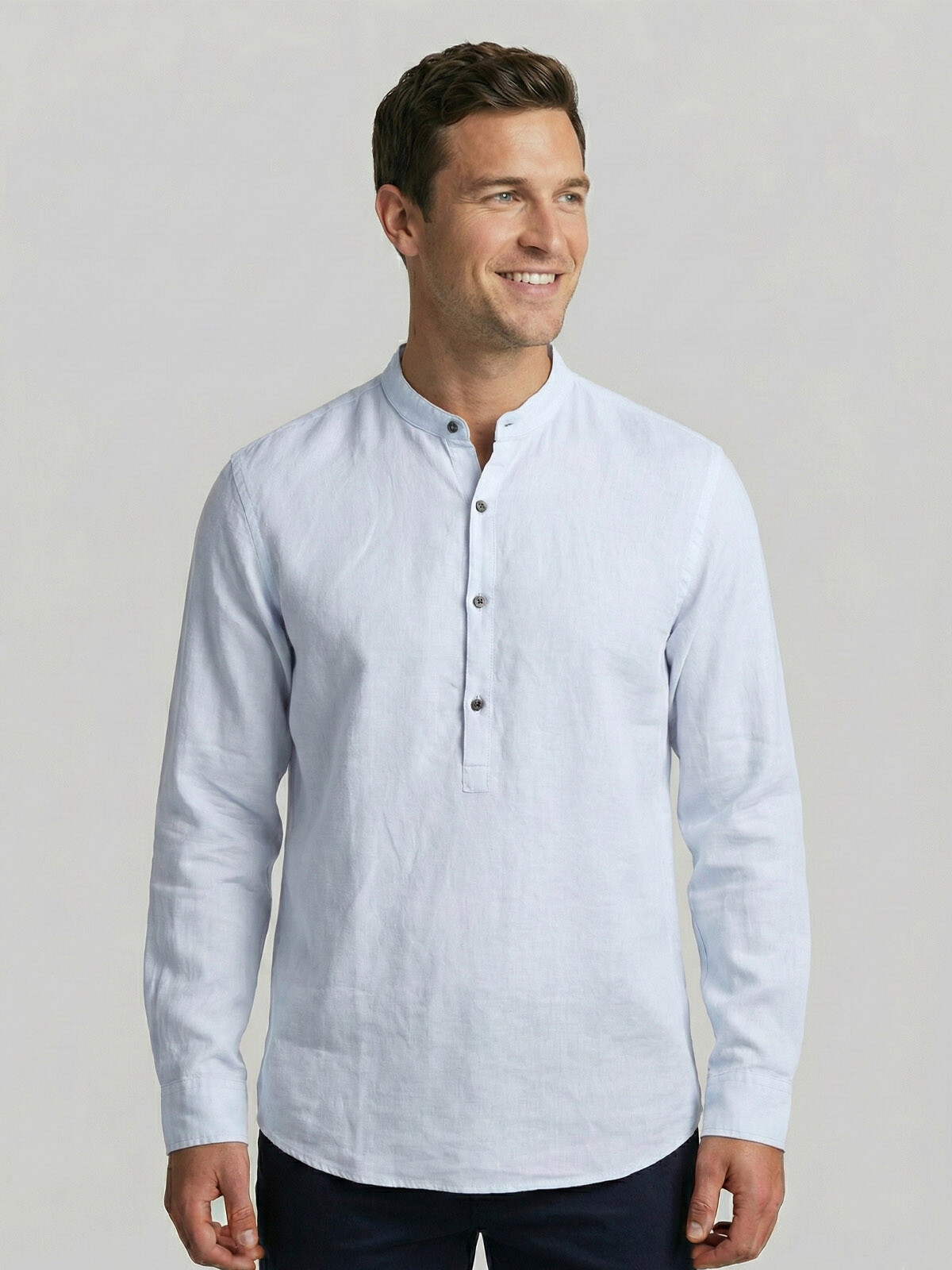 CAMISA LINO MAO MEDIA CARTERA CELESTE