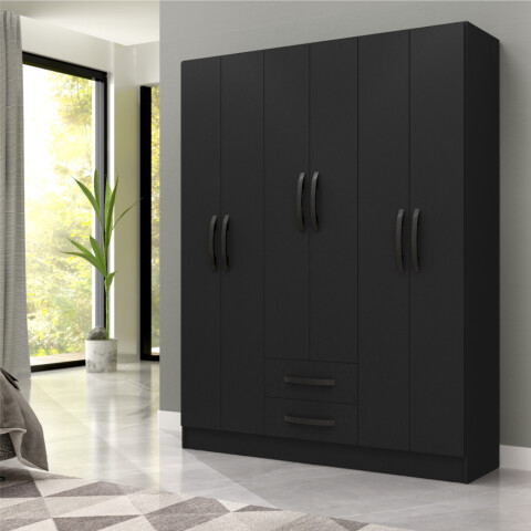Combo Armario 6 Puertas y Cómoda - MDP - Negro Combo Armario 6 Puertas y Cómoda - MDP - Negro