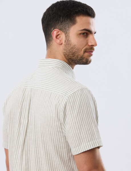 CAMISA RAYADA DE LINO Verde