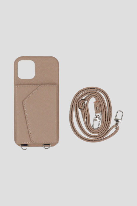 Funda Iphone 12 Con Billetera y Cadena Nude