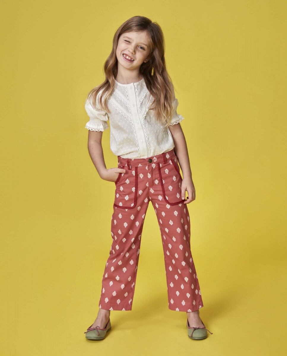 Pantalon Largo Estampado Block Print - Rosa 