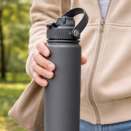 Botella térmica 600ml con tapa rosca y asa Gris
