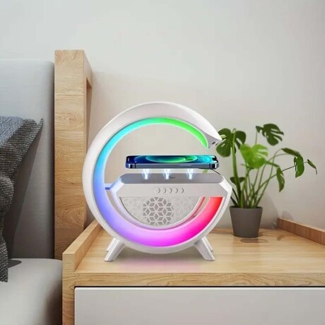 Parlante Bluetooth c/ Luz RGB y Carga Rápida Inalámbrica Cel Blanco