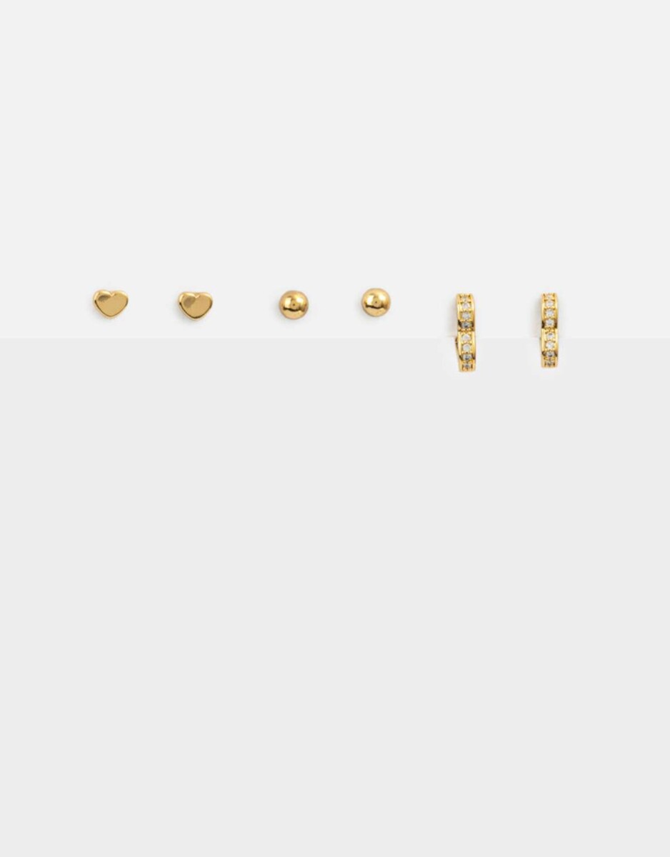 Set De Aros Con Cubic Zirconia - Dorado 