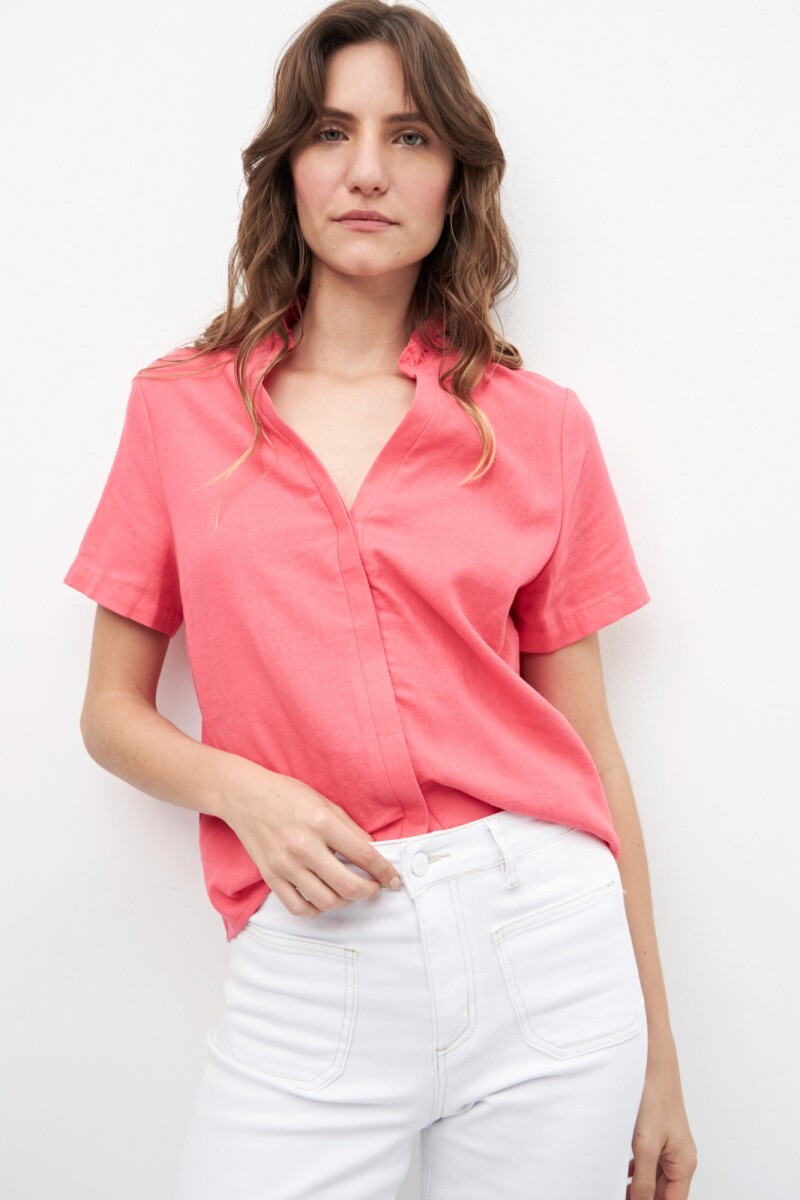 Blusa de lino con volados - fucsia 