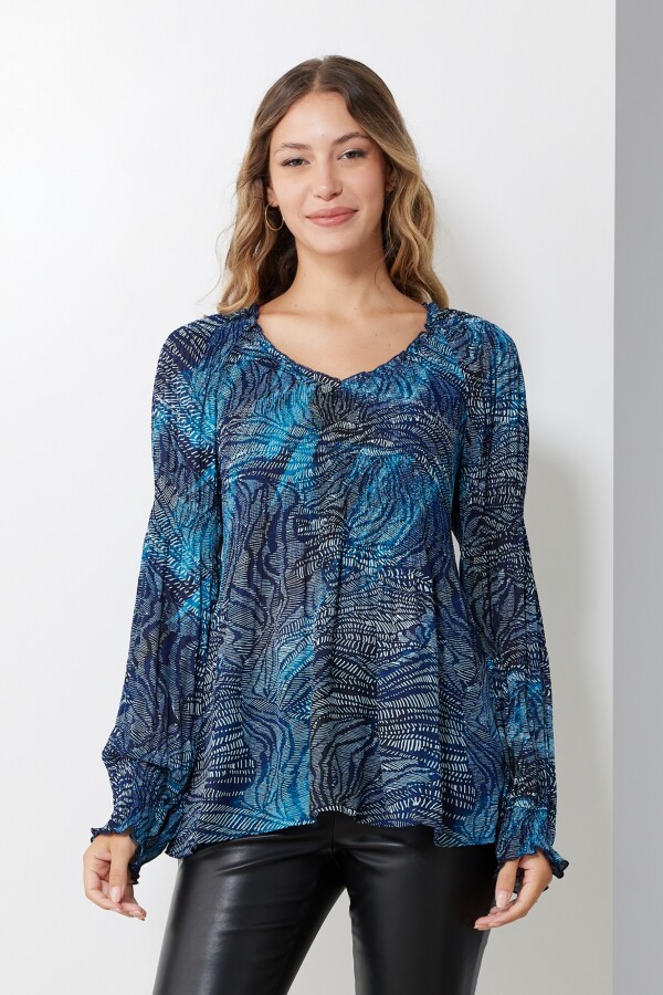 Blusa Plisada AZUL/MULTI