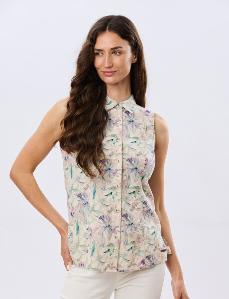 CAMISA DE LINO ESTAMPADA Lila
