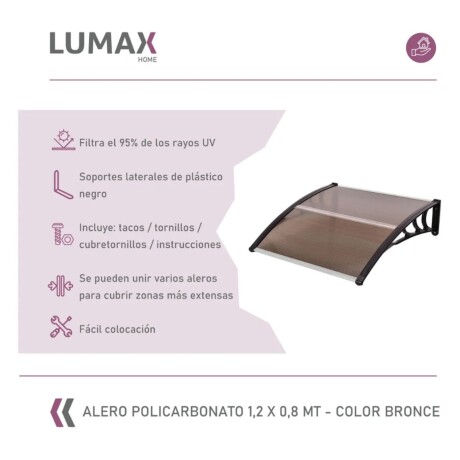 Alero Policarbonato Transparente Y Soporte Negro 1.0 X 0.6 M Marrón