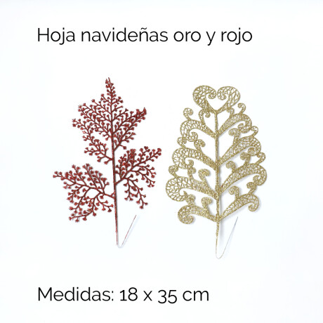 Hojas Navideñas Para Decoracion Oro Y Rojo 18 X 35cm Unica