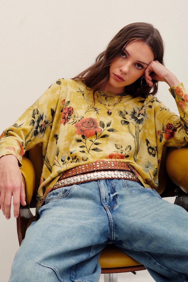 SWEATER AURORA MUSTARD FLOWER Mostaza