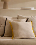 Almohadón Suerta 100% lino beige y mostaza 45 x 45 cm
