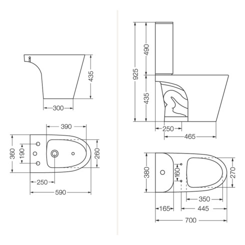 JUEGO INODORO LARGO MOCHILA TAPA Y BIDET MARINA BLANCO BLANCO