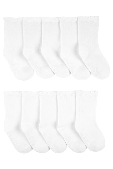 Pack diez pares de medias de algodón, festoneadas, blancas. Talle 2/4T Pack diez pares de medias de algodón, festoneadas, blancas. Talle 2/4T