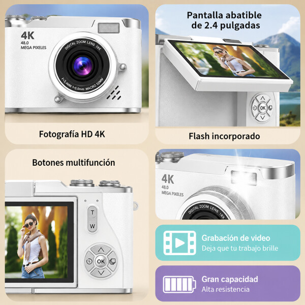 Cámara Digital Compacta 4k 48 Mp Con Pantalla Abatible Lk-007 CAMARA DIGITAL 4K RECARGABLE LK-007