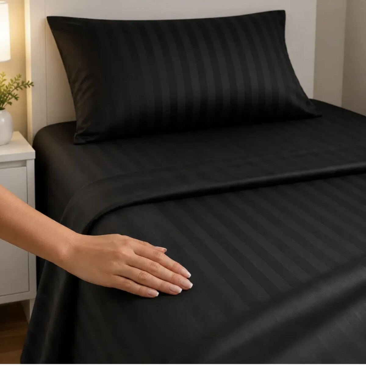 Juego de sábanas 400 hilos Calidad Premium 1 plaza - Negro 
