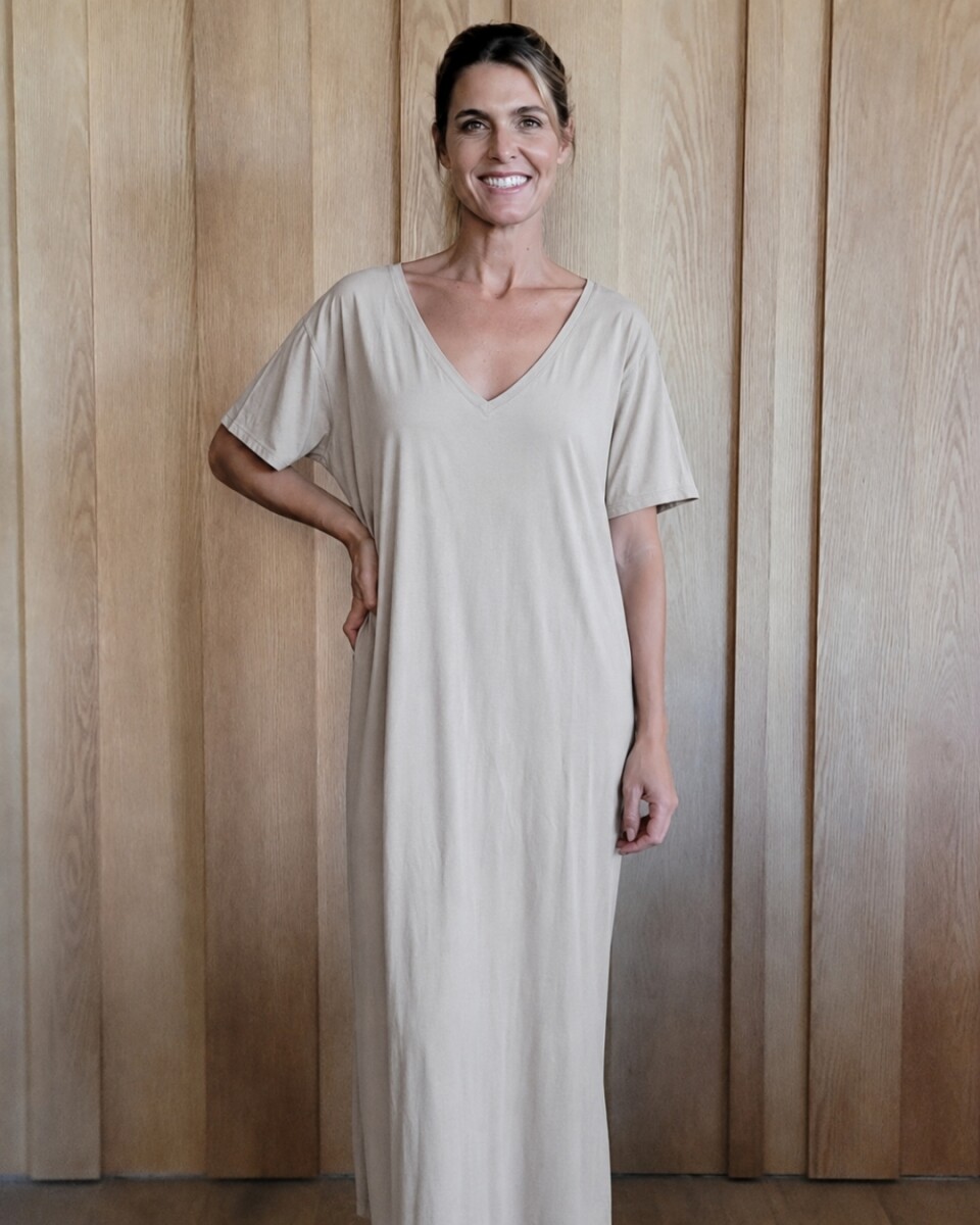 Vestido hibisco - Cotton Beige 