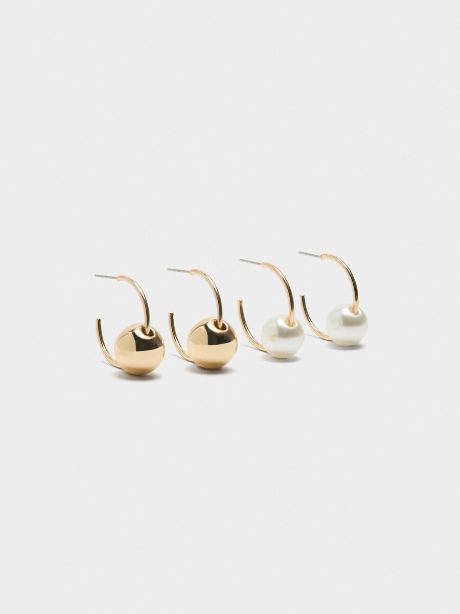 Set De Aros Con Esferas Y Perlas blanco
