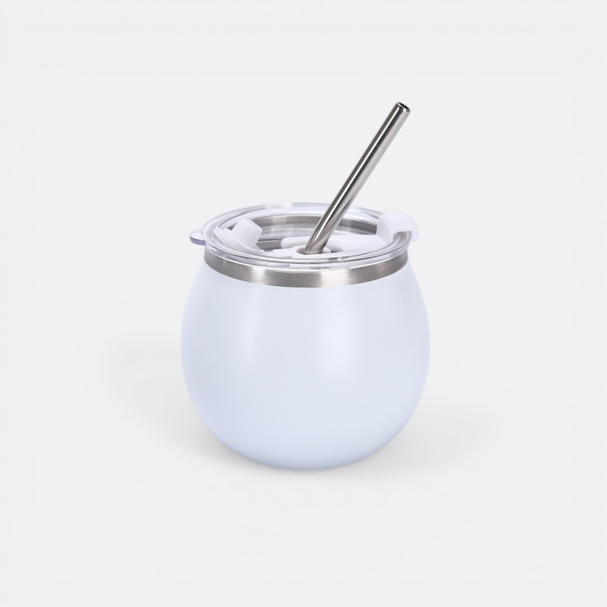 Mate Metálico Más Bombilla Diseño Liso Color - Blanco 