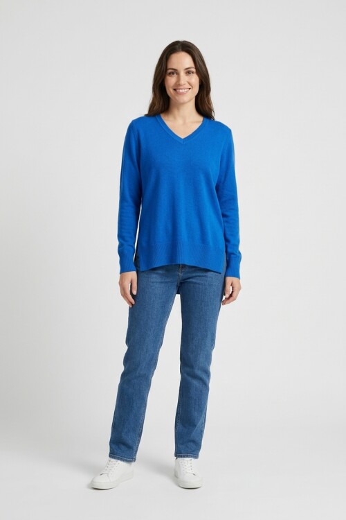 Sweater tejido escote en V AZUL