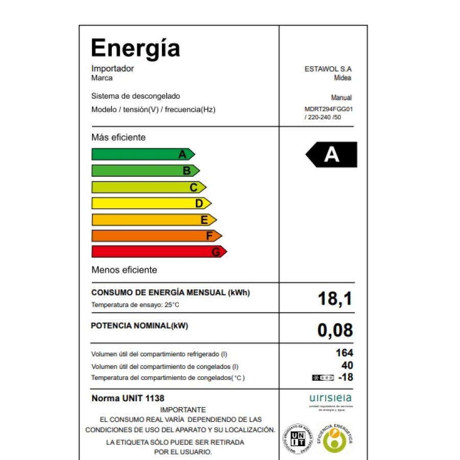Heladera 204L Midea MDRT294FGG01 Heladera 204L Midea MDRT294FGG01