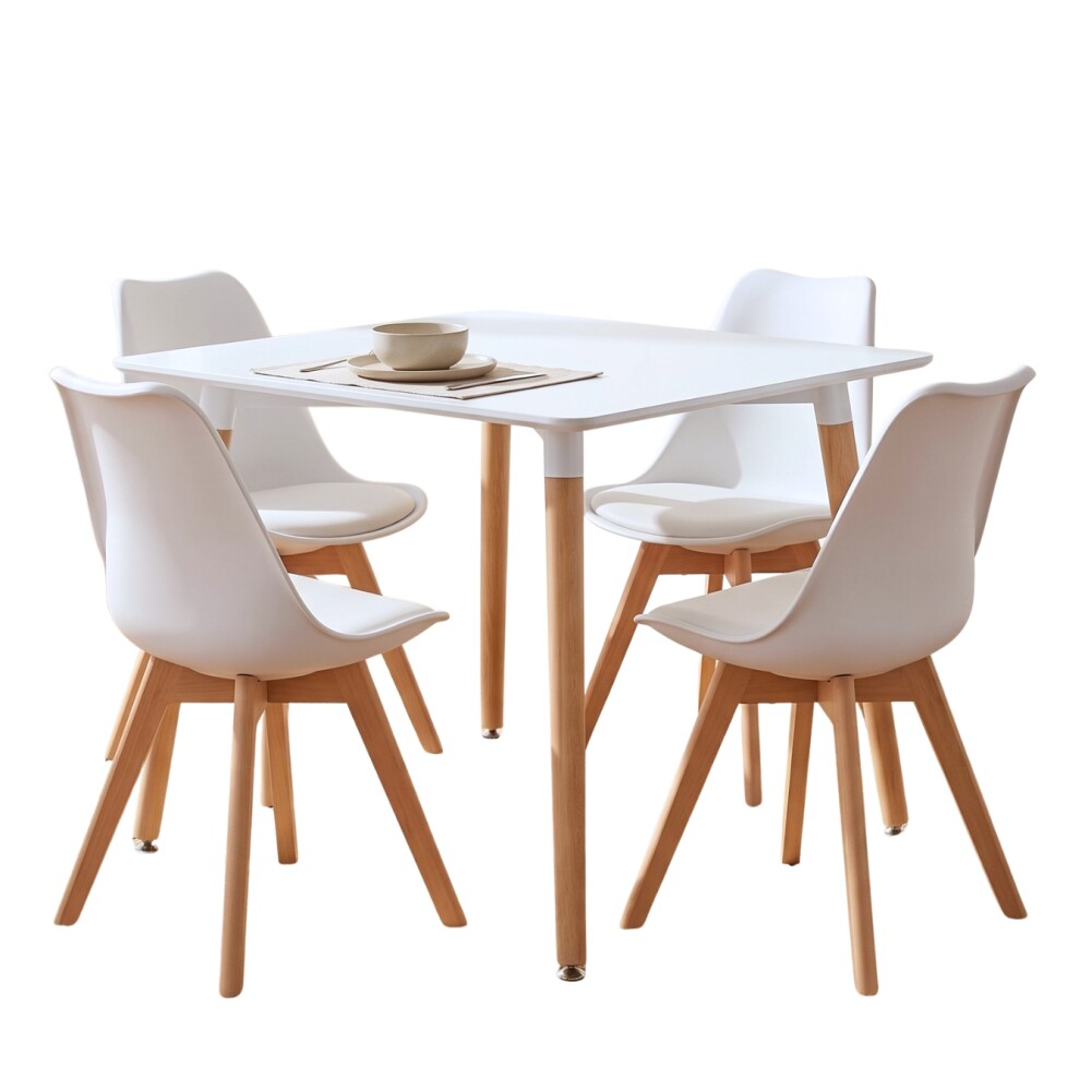 Juego de Comedor 4 Sillas Eames Cuadrada 80 Blanco