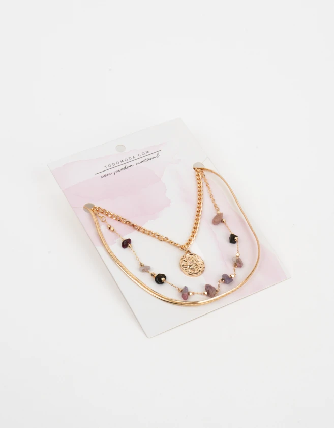 Collares Cortos Con Piedra Natural Collar Con Piedritas - Dorado
