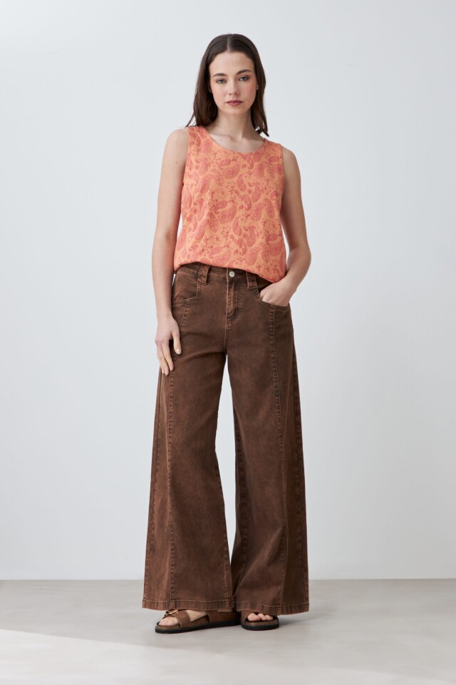 Musculosa con puff print durazno