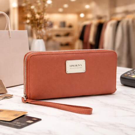 Billetera de Dama en Cuero Ecológico Grande con Cierre Ladrillo