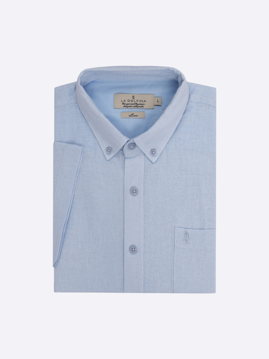 Camisa lino m/c lisa - celeste 