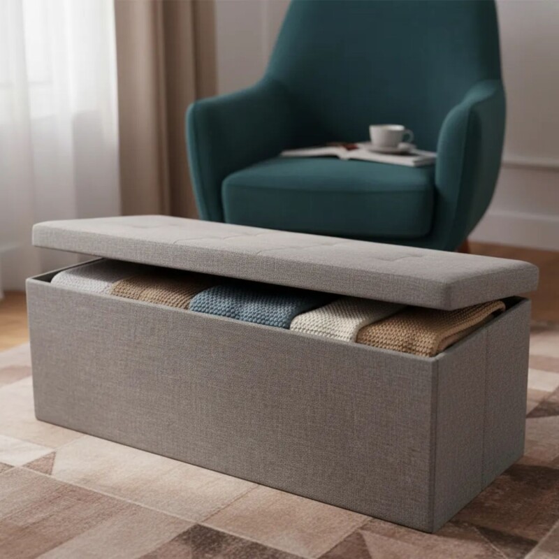 Puff Baúl Lumax Plegable 110x38 cm Organizador Living Dormitorio Gris Claro