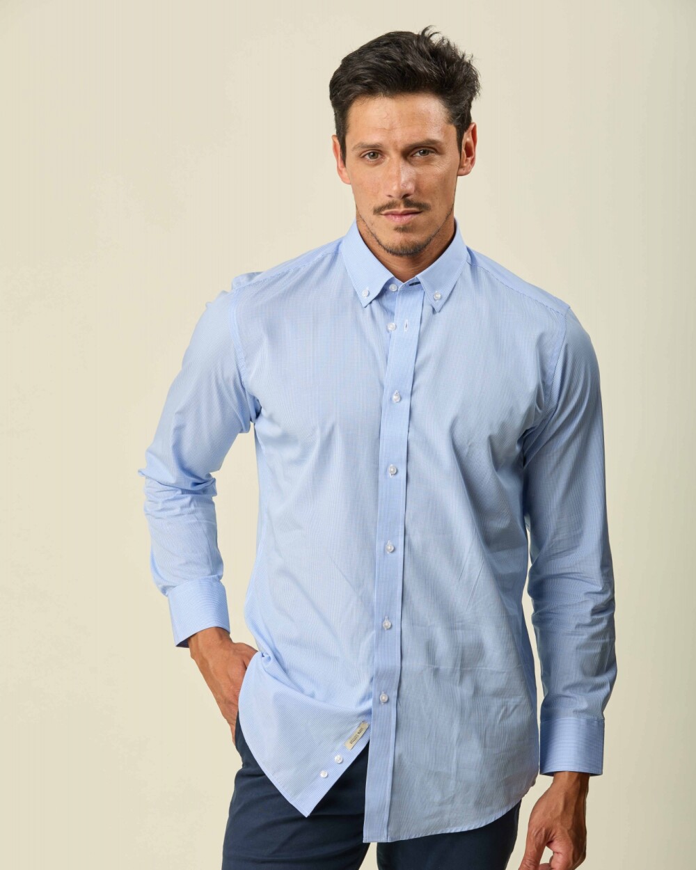 Camisa Sport Algodón Manga Larga Celeste Claro Fantasía