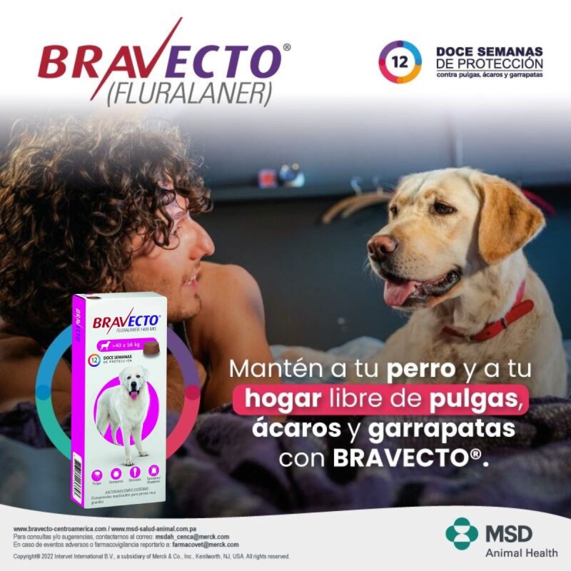 BRAVECTO ANTIPULGAS Y ANTIGARRAPATAS 40 A 56 KG