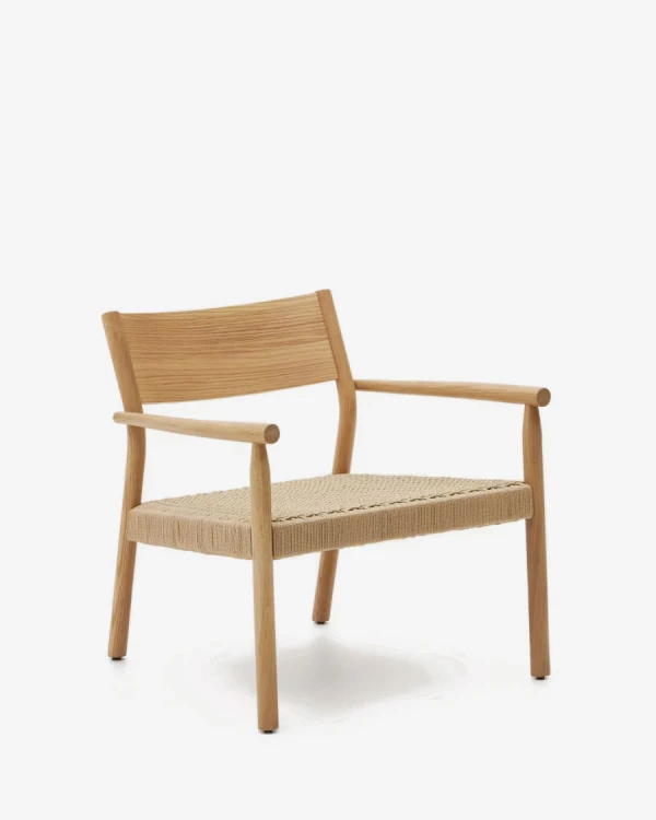 Butaca Yalia de madera maciza roble FSC 100% acabado natural y asiento de cuerda de papel