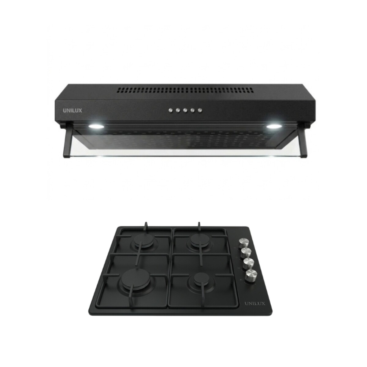 Pack De Extractor Purificador Nubia + Anafe A Gas Vulcano Quad 4 Negro 