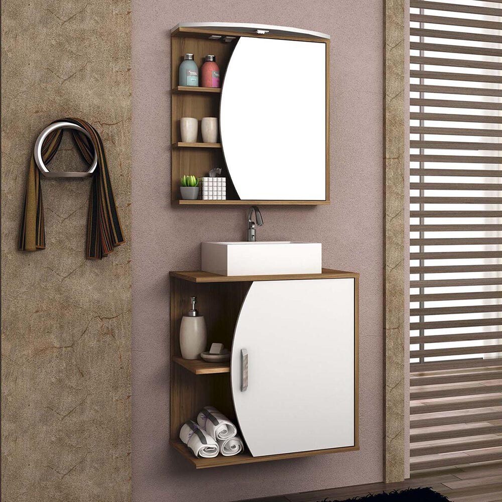 CONJUNTO MUEBLE DE BAÑO MODELO DUNA MUEBLE + ARMARIO CON ESPEJO + BACHA Conjunto Mueble De Baño Modelo Duna Mueble + Armario Con Espejo + Bacha