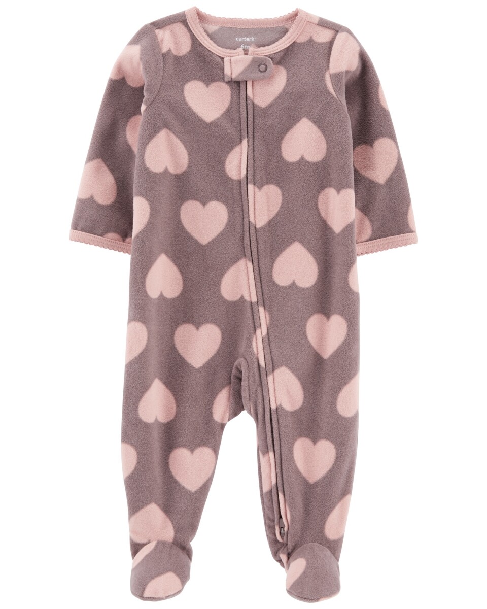 Pijama una pieza de micropolar, con pie, diseño corazones 