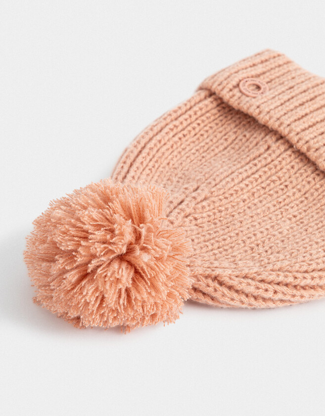 Gorro Romántico Gorro Tejido Con Pompón - Rosa Viejo