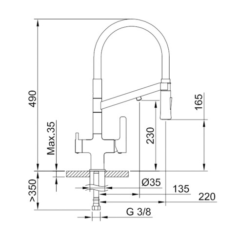 GRIFERIA MONOCOMANDO SEMIPROFESIONAL DE COCINA 3 VIAS PARA FILTRO GRIS