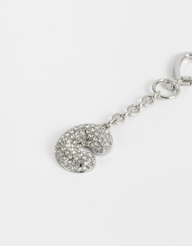 Llavero Glitter Llavero Y Charm Dije Letra "c Strass - Plateado