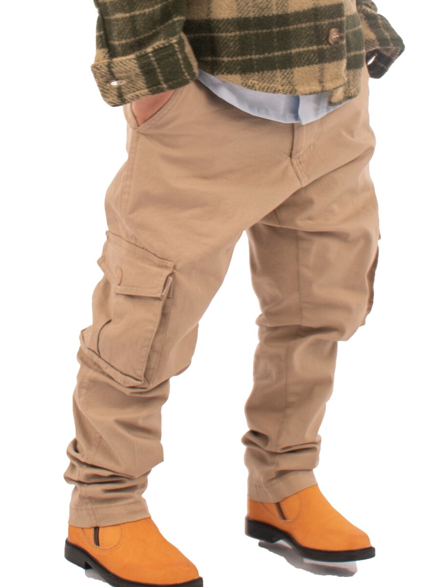 Pantalon Cargo De Niño Con Spandex - Beige 