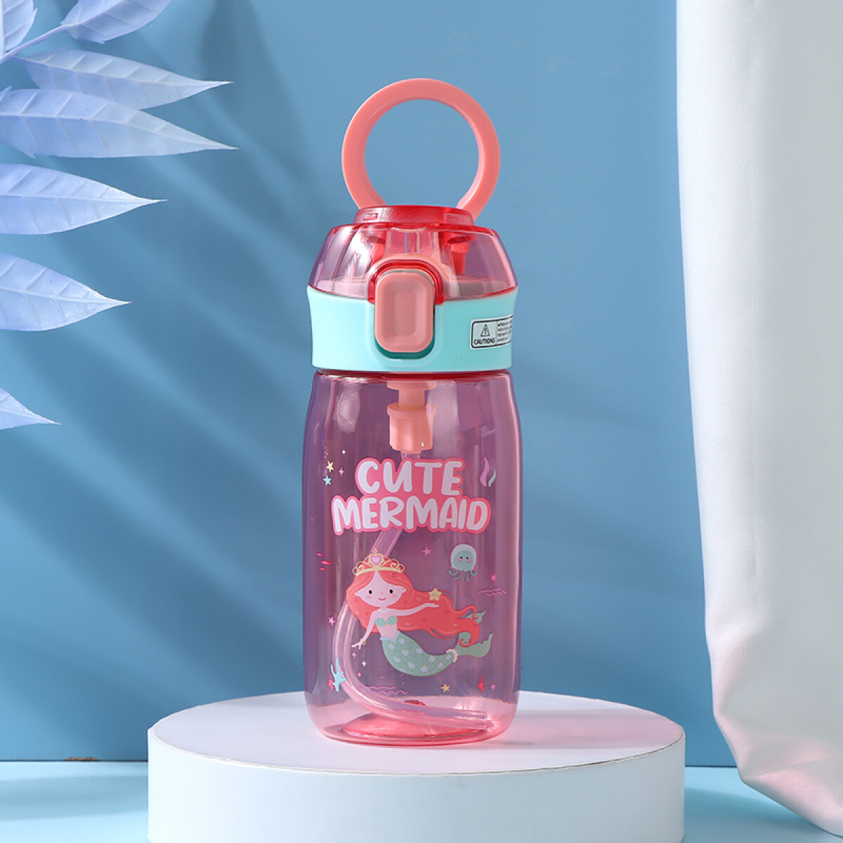 Botella Con Tapa Abatible Y Sorbito 550ml - Sirenita - Rosa 