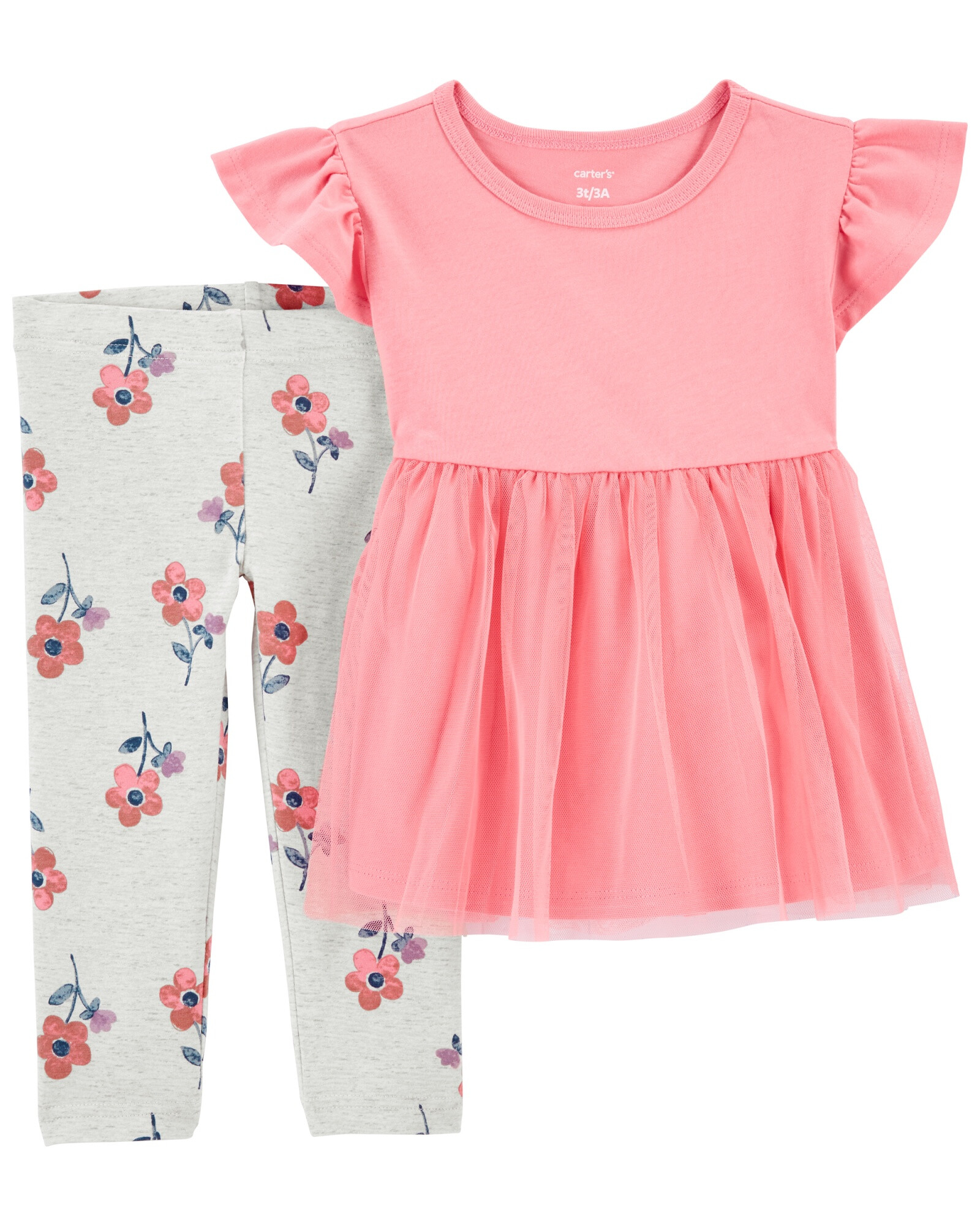 Set dos piezas calza y blusa de algodón con tul Set dos piezas calza y blusa de algodón con tul